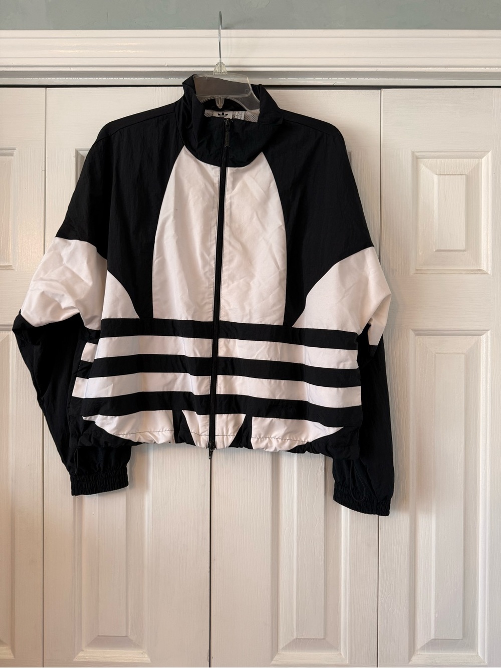Vintage Adidas Black White Trefoil Windbreaker Jacket | Full Zip Track Jacket | - Picture 9 of 10